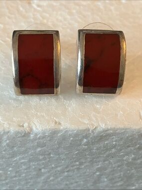 Silpada Sterling Silver Post Earrings with Deep Red Jasper Inlay